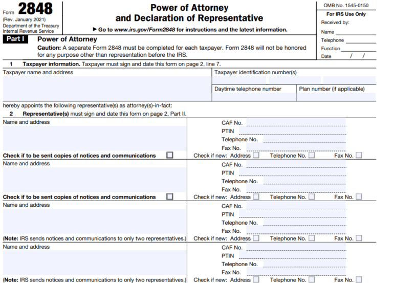 irs tax power of attorney form